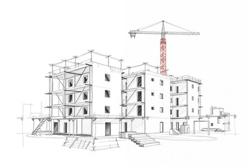 Architektur - Skizzenhafte Darstellung von Gebäuden im Bau