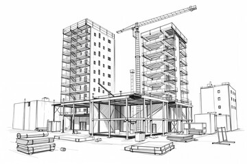 Architektur - Skizzenhafte Darstellung von Gebäuden im Bau