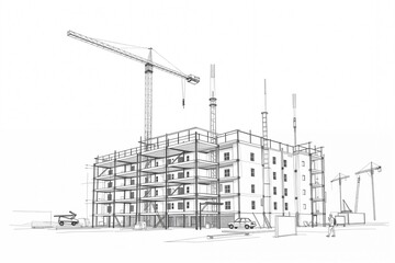 Architektur - Skizzenhafte Darstellung von Gebäuden im Bau