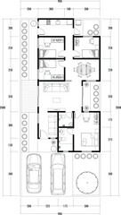 Architecture plan with furniture. home floor plan, isolated on white background, stock illustration.