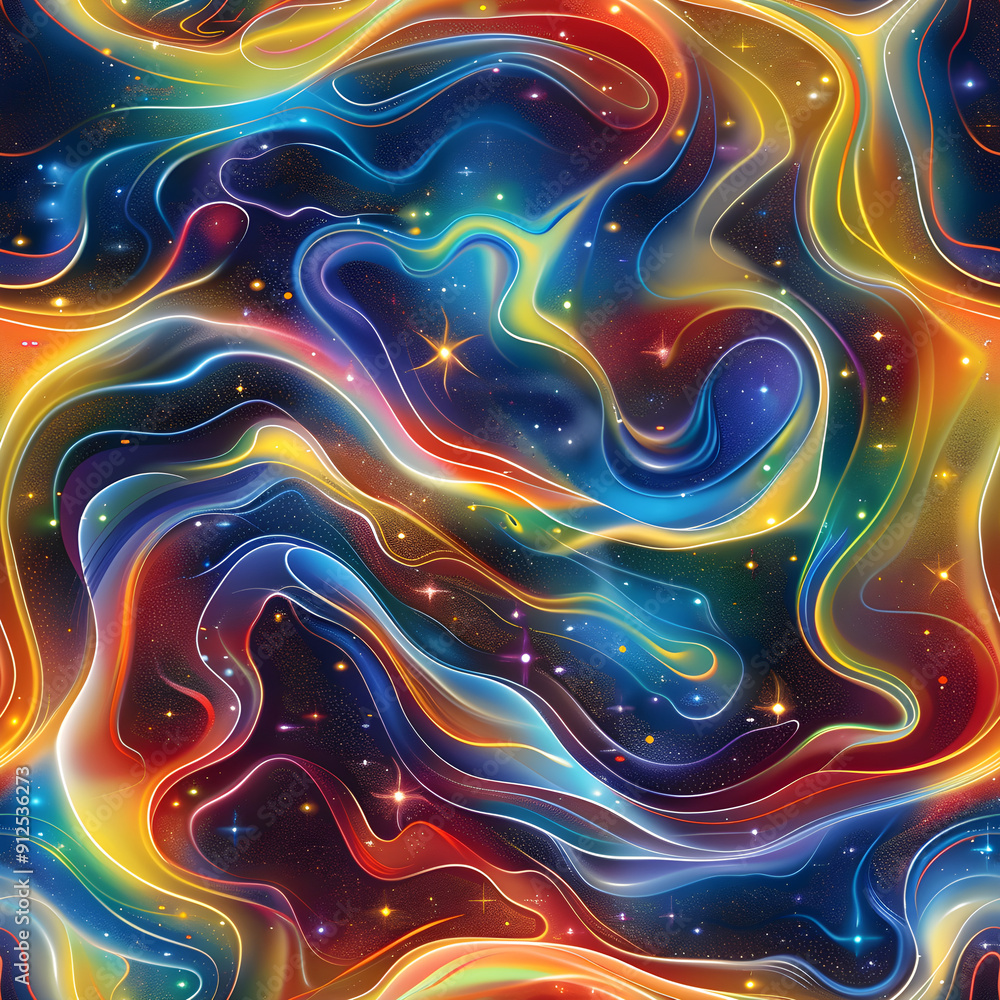 Poster abstract colorful wavy pattern with stars background