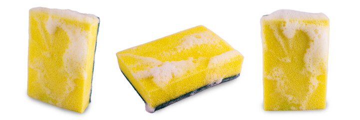 Isolated sponge collection in many view on white background