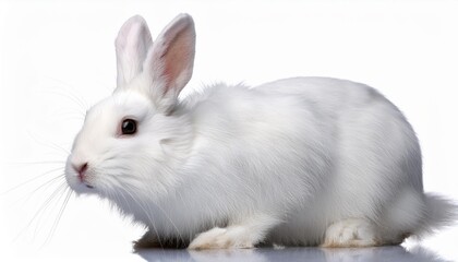 Fototapeta premium Isolated image of a fluffy white rabbit.