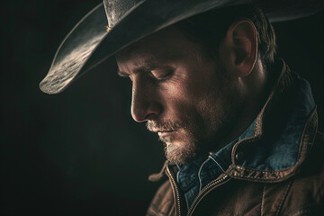 Fototapeta premium Dramatic western movie scene personage harsh brutal cowboy beautiful cowgirl, Generative AI