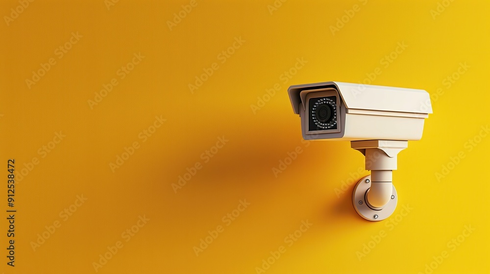 Poster contemporary security camera on yellow background with text area. security for house concept. copy s