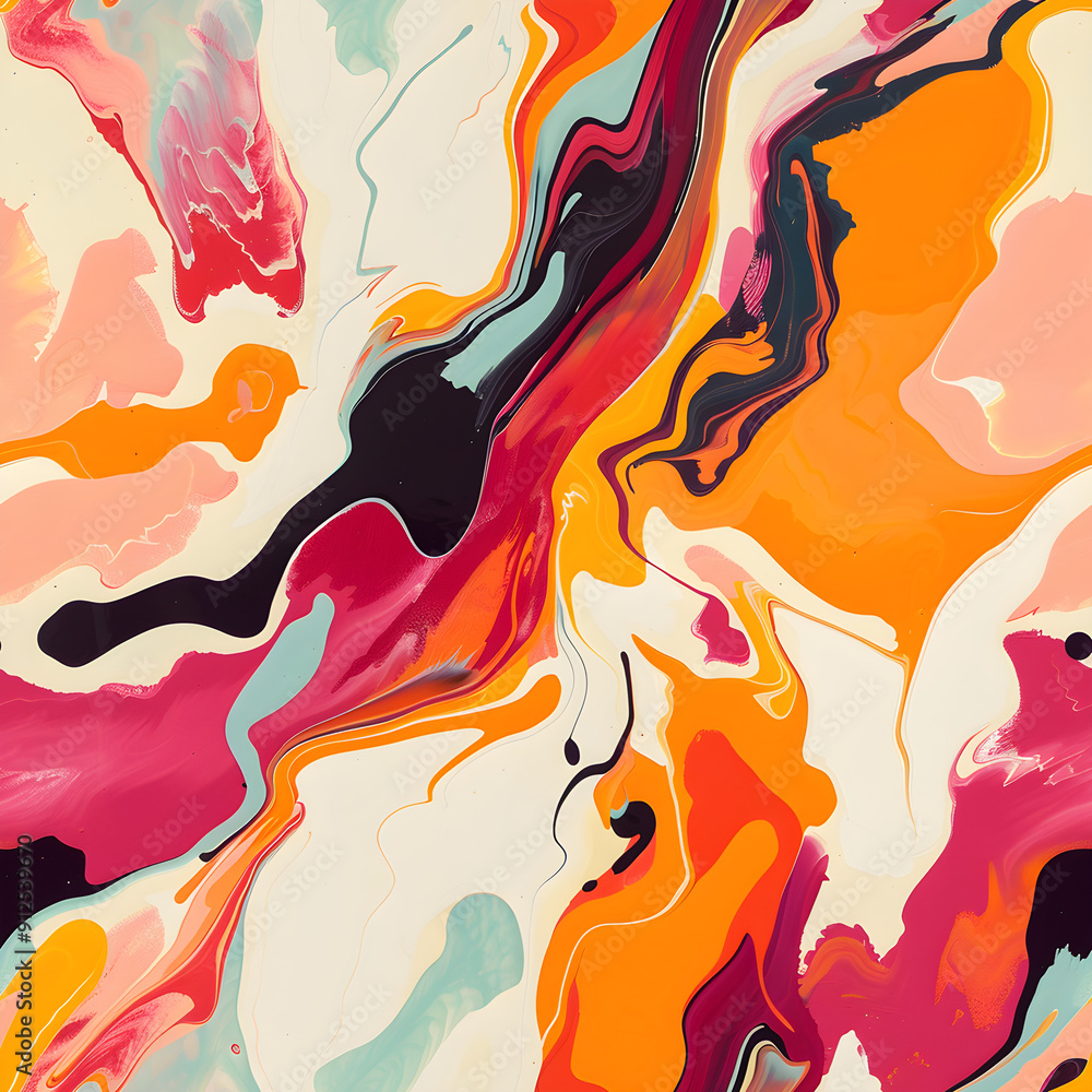 Poster abstract colorful paint mixing together forming a wavy pattern