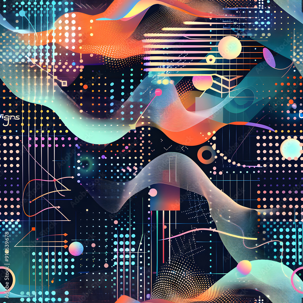 Poster Abstract background forming colorful wavy pattern with geometric shapes