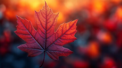 Close-Up of Red Maple Leaf with Detailed Texture, Warm Autumn Colors, Perfect for Seasonal and Nature-Themed Designs