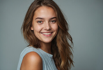 Naklejka premium smiling beautiful young woman looking at the camera with long hair