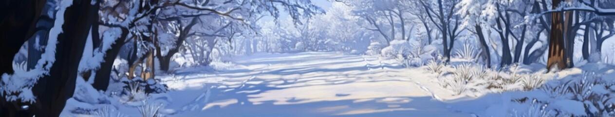 Snowy Realm: A High-Definition Hand-Drawn Visual of Tranquil Winter Nature, Capturing the Season's Charm with Clarity and the Warmth of a Hearth in Anime Style.