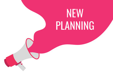 new planning button, banner, label, template for website. new planning text with colorful megaphone icon
