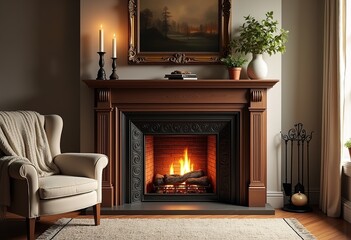 Stunning High-Resolution Image of a Classic Fireplace with Ornate Mirror, Candlesticks, and Plants 