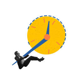Man interacting with clock, symbolizing time management, planning and scheduling, efficiency and...