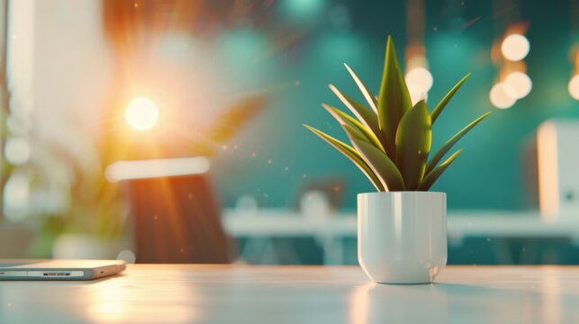 A modern office setting with a successful business executive working at a desk, embodying success and providing plenty of copy space for customization.