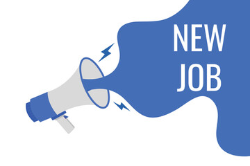 new job button, banner, label, template for website. new job text with colorful megaphone icon

