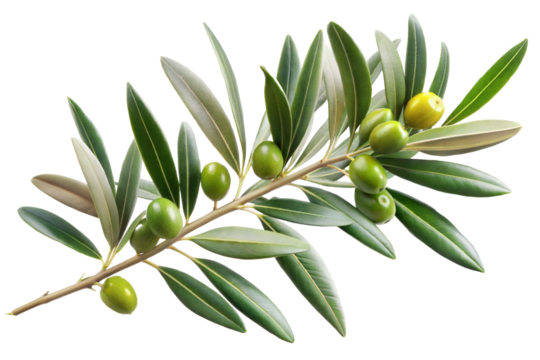branch of a olive tree with leaves isolated on  transparent background
