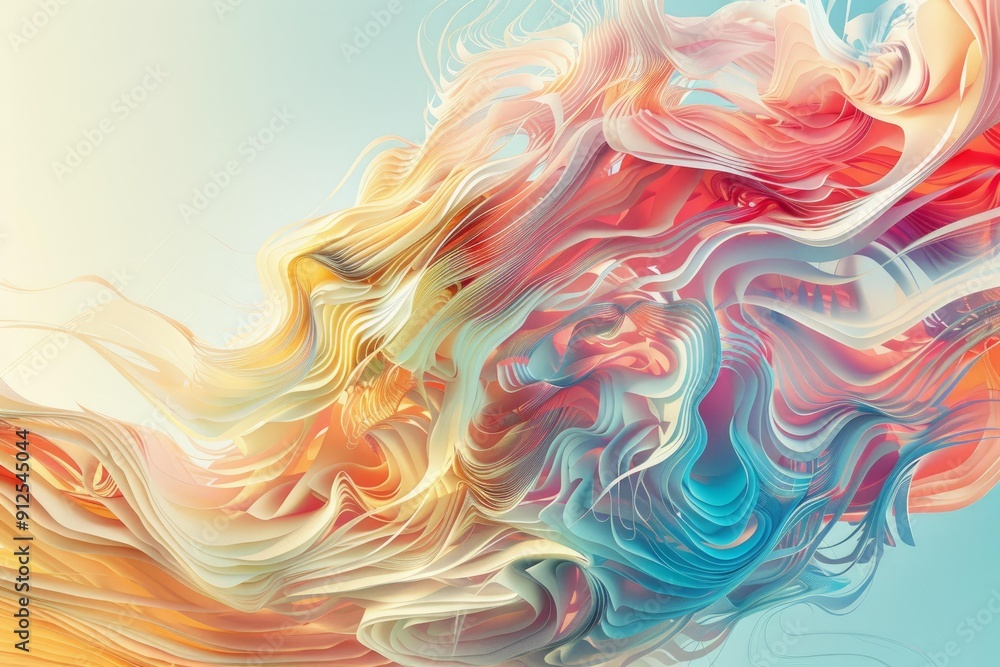 Poster abstract background consisting of colorful wavy stripes forming a swirling pattern