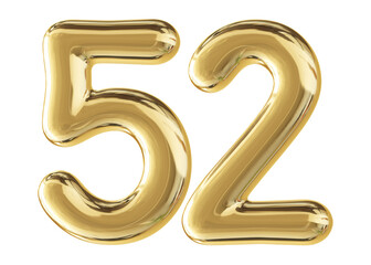 Gold 3D Number 52