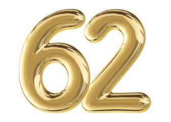 Gold 3D Number 62