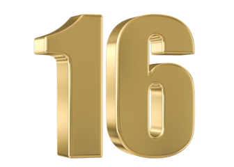 Gold 3D Number 16