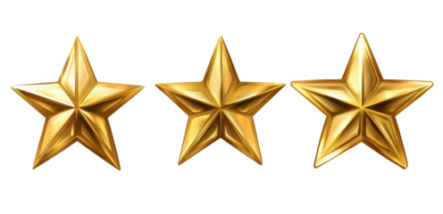 This set of three golden shiny stars represents excellence and aspiration, with a polished and decorative appearance, perfect for accolades.