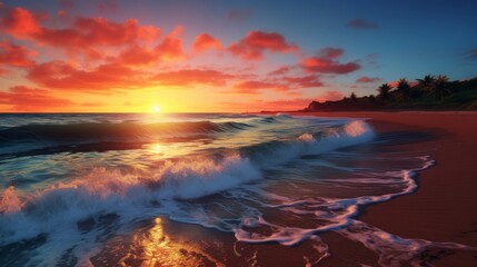 Sunset beach landscape in photorealistic style