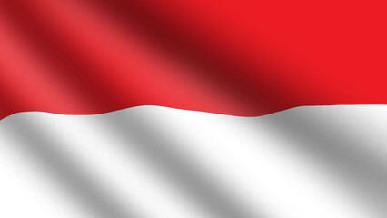 Wavy and flown national flag of Indonesia Republic. Bicolor flag of horizontal red band on top and white band on bottom.