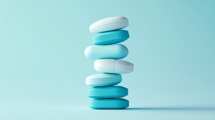 A stack of blue and white pills