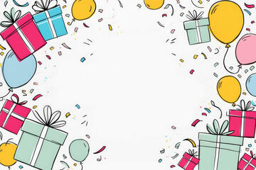 "Happy birthday" card on colorful celebartion background. AI