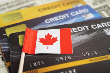 Canada flag on credit card, finance economy trading shopping online business.