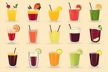 Colorful Cocktail Collection Refreshing Summer Drinks with Fruit Garnish.