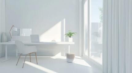 Fototapeta premium Minimalist White Home Office with Natural Light
