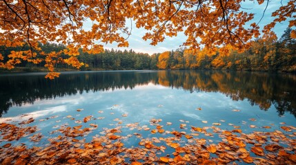 Obraz premium A beautiful lake with a lot of leaves floating on the surface