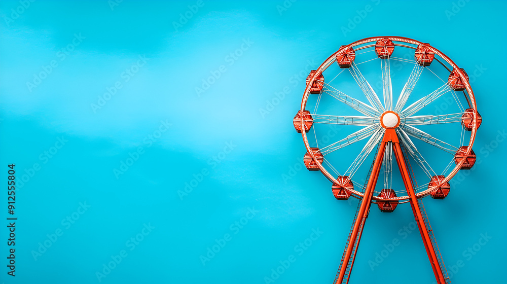 Wall mural Red Ferris Wheel on a Vivid Blue Sky - Perfect for Your Travel or Amusement Park Designs