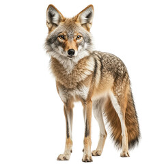 Obraz premium Coyote Standing Alertly on White Background