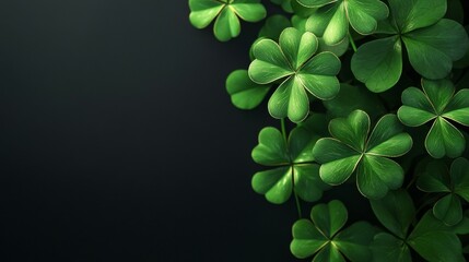 A close up of green clovers on a black background