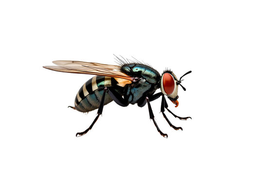 Side view of a black soldier fly insect macro photography, isolated white background, entomology, zoology, nature. - Powered by Adobe