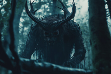 Obraz premium Terrifying Wendigo Creature in a Dark Forest Setting