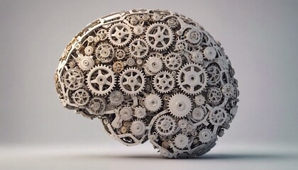 Cerebro construido de engranes color blanco, divertidos creatividad, neurologia, neuropediatria. 