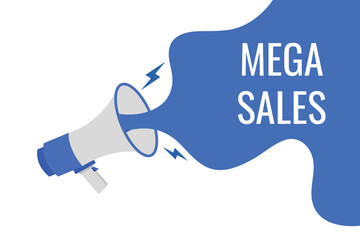 mega sales button, banner, label, template for website. mega sales text with colorful megaphone icon
