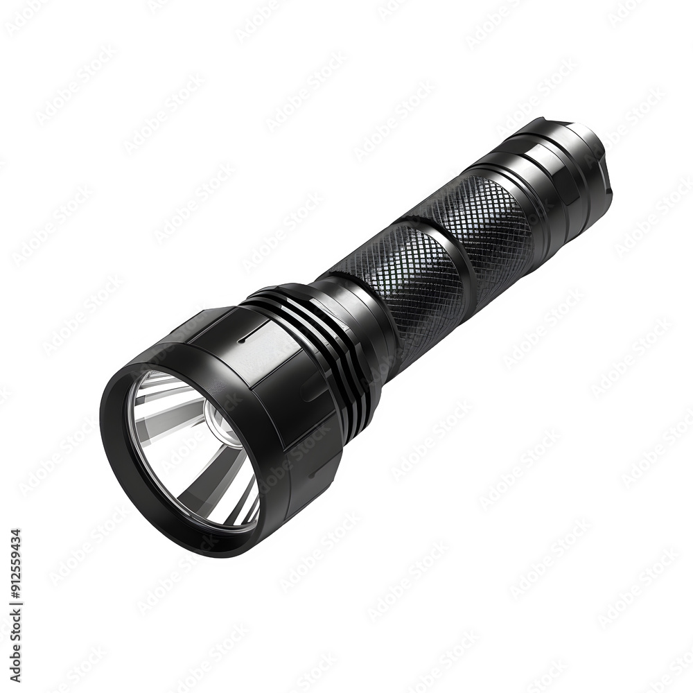 Poster top-notch black flashlight set against a clear background, ideal for creative projects and showcasin