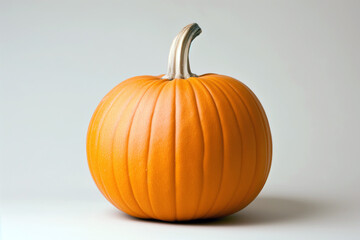Obraz premium A solitary pumpkin with a clean, simple design, set against a solid, light-colored background, showcasing its form and color.