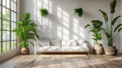 Bright Living Room Interior with Blank Walls