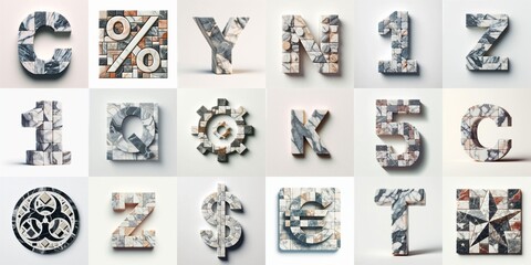 Marble stones Lettering Typeface. AI generated illustration