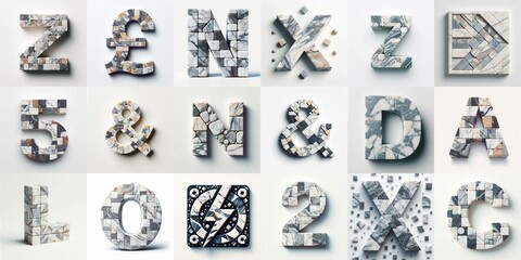 Marble stones Lettering Typeface. AI generated illustration