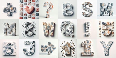Obraz premium Marble stones Lettering Typeface. AI generated illustration