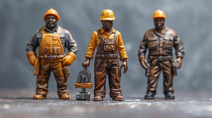 Fototapeta premium Three Construction Worker Figurines - Realistic Toy Figures
