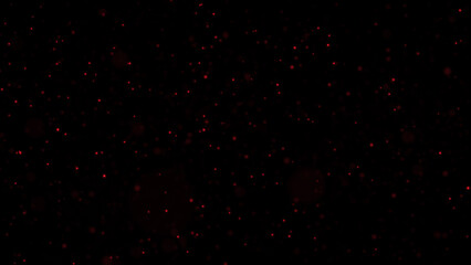 Abstract red particle background on black, dark bokeh, glowing dust particles