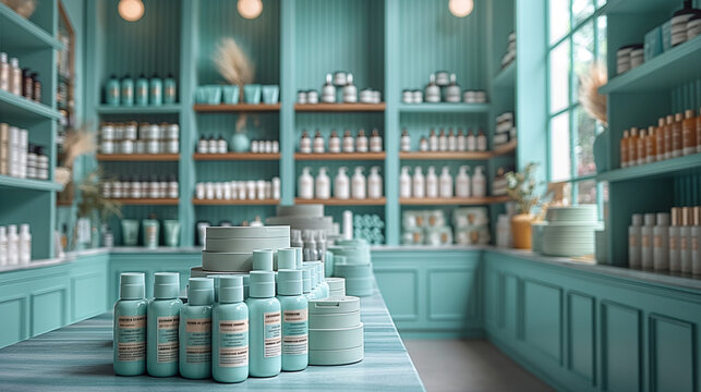  beauty shop in shopping malls. Big sales on Black Friday for Christmas. The large perfumery shop of elite perfumery and cosmetics is washed out. Rack with shelves in a large drogeria