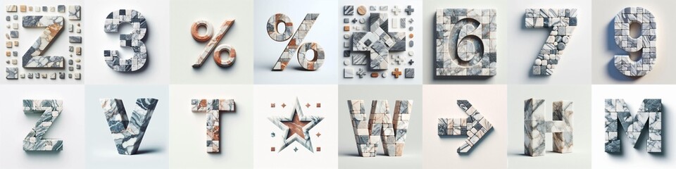 Marble stones Lettering Typeface. AI generated illustration